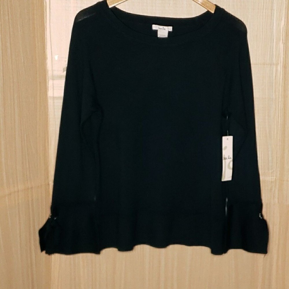 Isela Womens New Dark Green Bell Tie Sleeve Sweater Medium